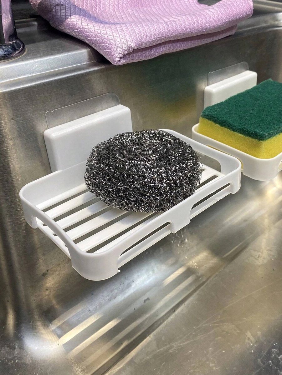Plastic Reinigingsspons Houder, Minimalistisch Wit Punch-free Keuken Opbergrek Voor Keuken