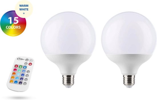 Duopack LED Lampen E27 met afstandsbediening - Warm wit + 15 kleuren - RGBW - 3 lampen