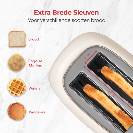 Grille-pain rétro KitchenBrothers - 6 niveaux de chaleur - 2 fentes Extra  larges 