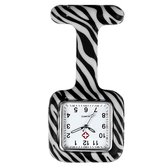 Fako® - Verpleegstershorloge - Zusterhorloge - Verpleegster Horloge - Siliconen Vierkant Print - Zebra Wit