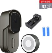 DrPhone LM4-C - Sonnette caméra avec sonnette intérieure - Avec connexion électrique et stockage de 32 Go - Sonnette caméra avec Alexa et Google Assistant - Sonnette caméra avec application mobile - Zwart