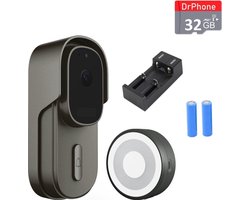 DrPhone LM4-C – Camera Deurbel Met Binnenbel – Met Stroomaansluiting & 32GB Opslag - Smartcam Camera Deurbel Met Alexa & Google Assistant – Camera Deurbel Met Mobiele App - Zwart
