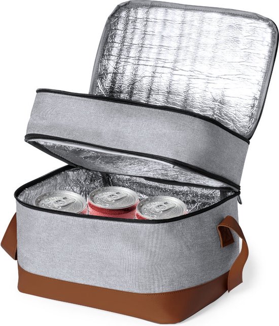 Koeltas - Koeltas lunch - Koeltasje - Koelbox - Duurzaam - 30 x 26 cm - 2 Vakken - RPET - grijs - bruin van KOEL — afbeelding 5