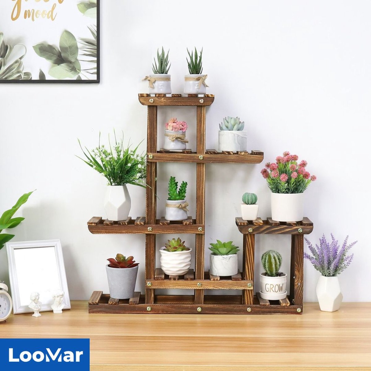 LooMar Plantenrek – Plantentafel – Plantenstandaard / Plantenhouder – Voor Binnen en Buiten - Grenen Hout