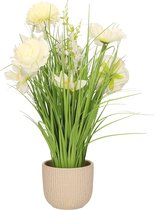 Kunstbloemen boeket wit - hortensia - in pot wit - keramiek - H40 cm