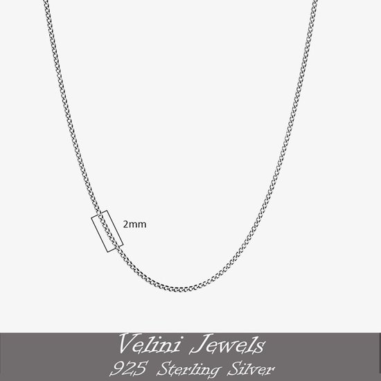 Velini jewels-2MM Cubaanse halsketting-925 Zilver Ketting- roestvrij -40+5cm verlengstuk met anker slot