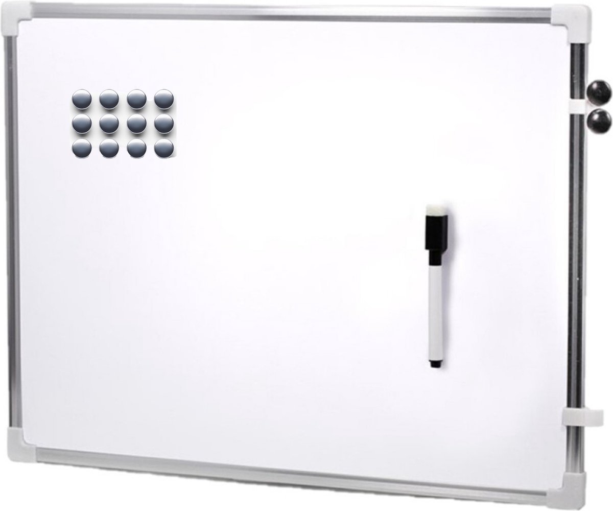 Concorde magnetisch whiteboard - memobord - met marker - 12x magneten zilver - 80 x 60 cm