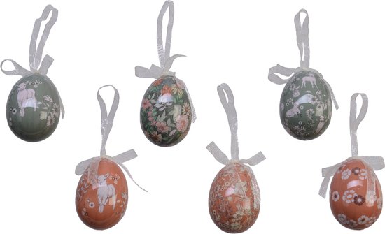 6x stuks pasen/paas hangdecoratie paaseieren oranje 6 cm