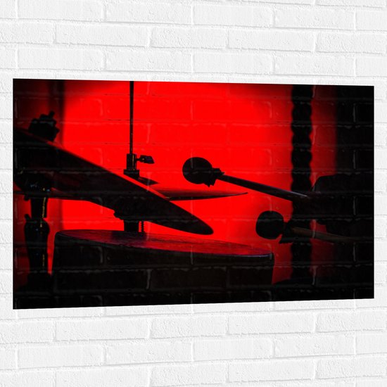 Muursticker - Drumtoestel in Rood Licht - 105x70 cm Foto op Muursticker