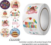 Rol met 500 Happy Birthday stickers - 2.5 cm diameter - Fijne Verjaardag - Party - Feestje - Decoratie - Versiering - Taart - Kaarjes - Vlaggetjes