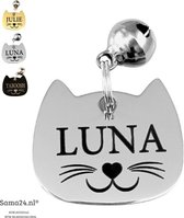 Titanium Kattenpenning inclusief 2 kanten graveren | Luxe Katten penning met naam 26 x 28 mm