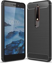 Nokia 6 (2018) Geborsteld TPU Hoesje Zwart