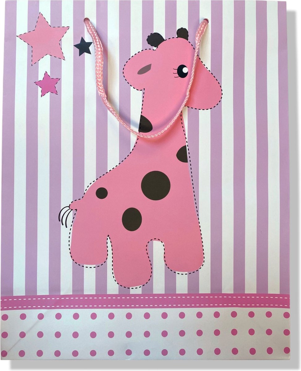 5 Cadeautasjes - Giraffe - Roze - A4 formaat - 32,5x26cm - Papier - Cadeauverpakking