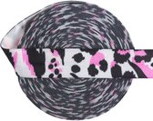 Elastisch biaisband - Panter print roze - 15 mm - 5 meter - elastiek - afwerkingsband kleding - Biesband