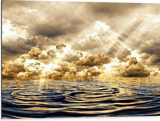 Dibond - Abstract Schilderij van Wolken Drijvend in de Zee - 80x60 cm Foto op Aluminium (Met Ophangsysteem)