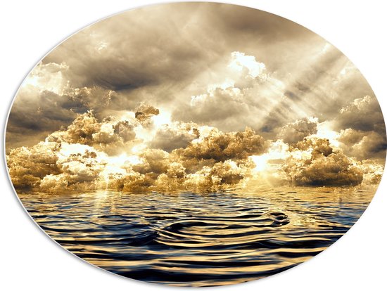 PVC Schuimplaat Ovaal - Abstract Schilderij van Wolken Drijvend in de Zee - 80x60 cm Foto op Ovaal (Met Ophangsysteem)