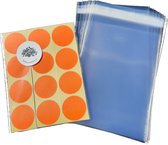 Set van 60 verwijderbare oranje stickers en 20 foliezakjes - koningsdag - vrijmarkt - etiketten - prijsstickers - transparante zakjes - cadeauzakjes
