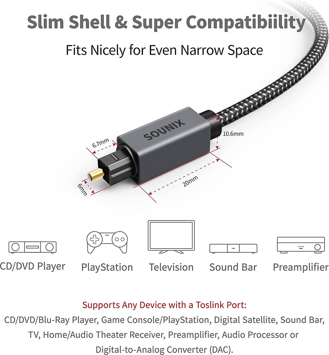 Acheter Vention – câble Audio optique numérique, Fiber optique Toslink mâle  à mâle, pour Blu-ray DVD Xbox PS4, câble numérique SPDIF