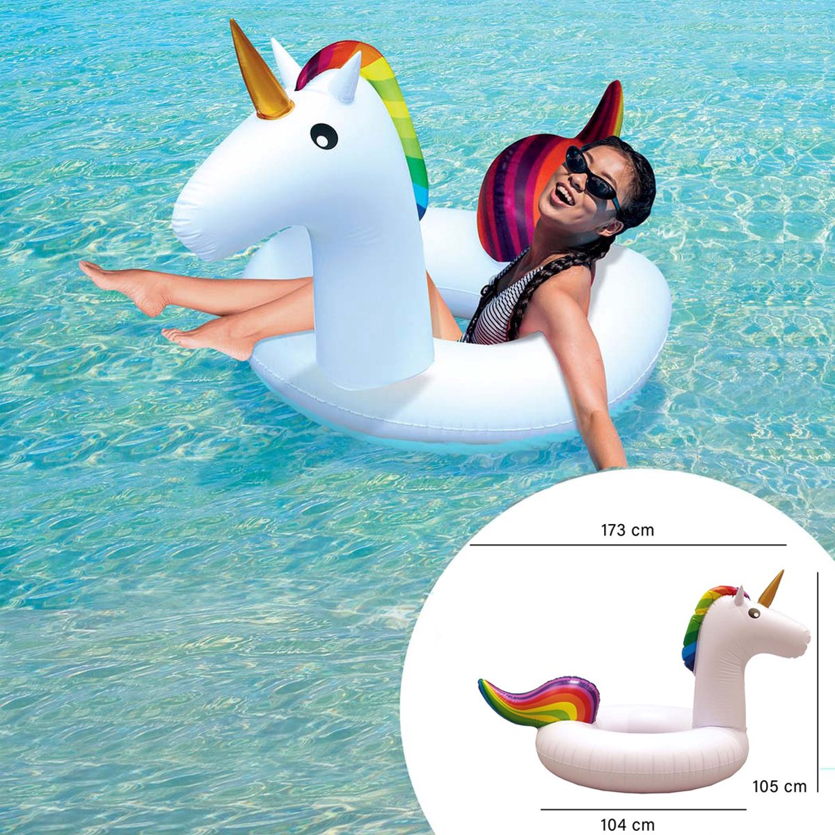 Opblaasbare Zwemband - Unicorn - 173 x 104 x 105 cm - 50 kg - Zwemring - Opblaasband - Opblaasbaar Zwembandspeelgoed - Merkloos