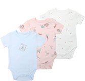 Baby Berliée - Set van 3 katoenen body's met korte mouwen - Pasgeboren - Rompertjes voor Meisjes - Groen/Roze/Wit - Parijs (9-12 Maanden)