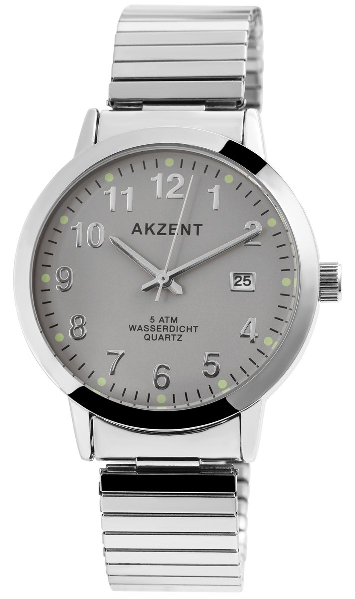 Akzent - Exclusief Herenhorloge met Metalen Band en Datumaanduiding - Grijs