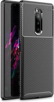 Sony Xperia 1 Siliconen Carbon Hoesje Zwart