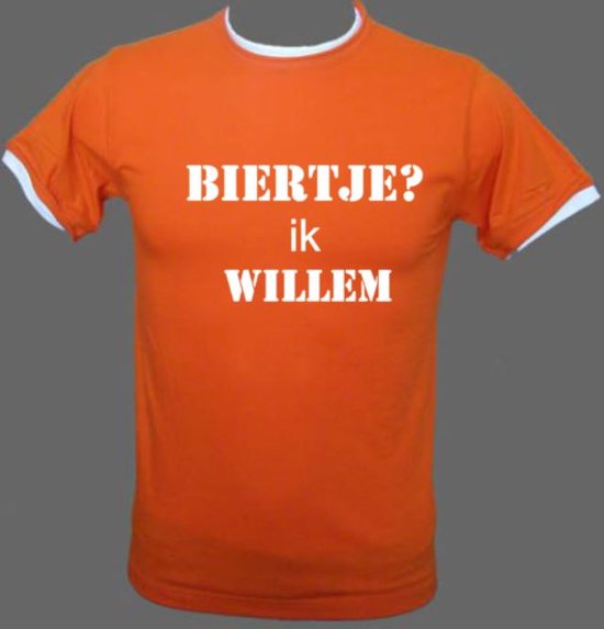 Oranje shirt, Shirt met tekst Biertje? ik Willem, Bedrukt shirt, Koningsdag, Heren Shirt