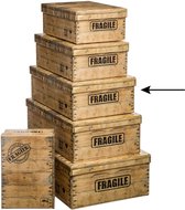 5Five Opbergdoos/box - 4x - houtkleur - L40 x B26.5 x H14 cm - Stevig karton - Woodybox
