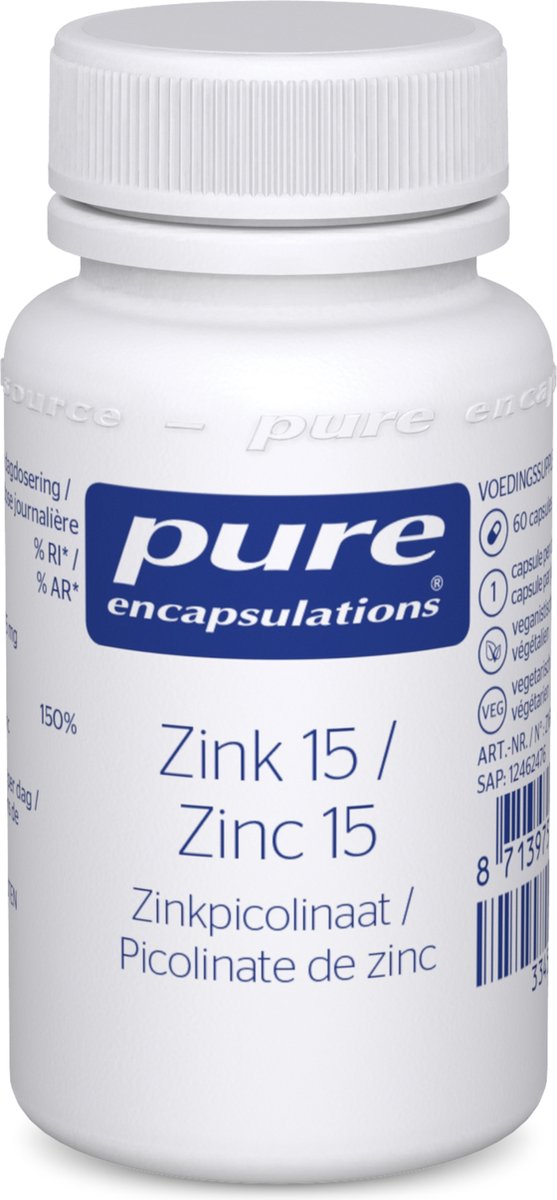 Goedkoopste Pure Encapsulations - Zink 15 - Zinkpicolinaat 75mg bevat 15mg Zink - Voor het Immuunsysteem en het ­Zuur-base-evenwicht - 60 Capsules