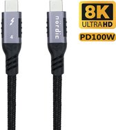 NÖRDIC TB4-101 USB-C Kabel - Thunderbolt 4 - 40Gbps - 100W PD - 8K - USB4 - Thunderbolt 3 - 1m - Zwart