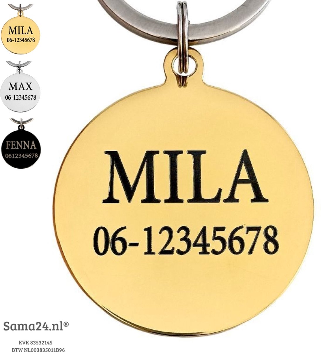 Titanium Hondenpenning inclusief 2 kanten graveren 35 mm | Luxe honden penning met naam