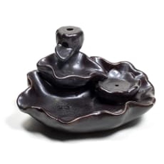 Backflow waterval wierookbrander Lotusvijver -11x8x6cm - geleverd met 1 pakje backflow kegels en 1 doosje Satya wierook (15 gr)