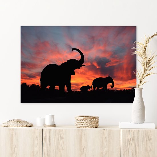 Aluminium Schilderij Sunset Elephants