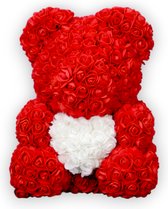 Rozenbeer Rood met Wit Hart XL 40 cm met giftbox Teddy Beer - Rozen | Roos | Bloemen | Valentijn | Valentijnsdag | Valentijnscadeau | Liefde | 40CM | Babyshower | Geboorte | Rozen beer | Inclusief Giftbox I Moederdag