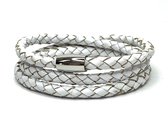 Jolla - bracelet wrap femme - aimant - acier - cuir vintage tressé - Summer Steel Wrap - Wit