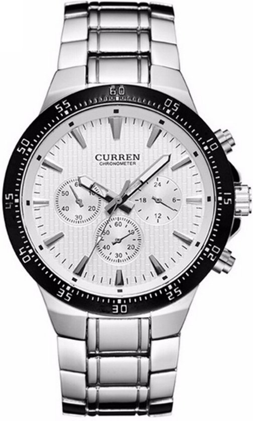 Curren Silver/White Steel - Heren Horloge - Staal - Zilver/Wit - 48 mm