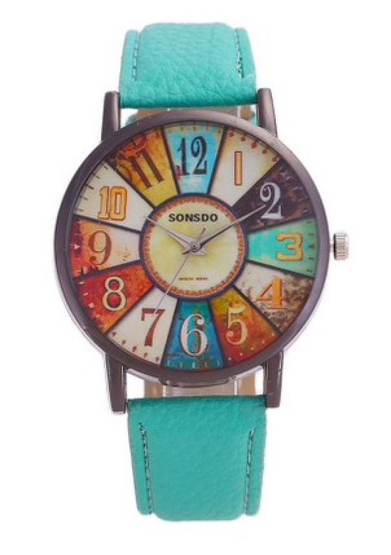 Hidzo Horloge Sonsdo Ø 37 mm - Turquoise - Kunstleer