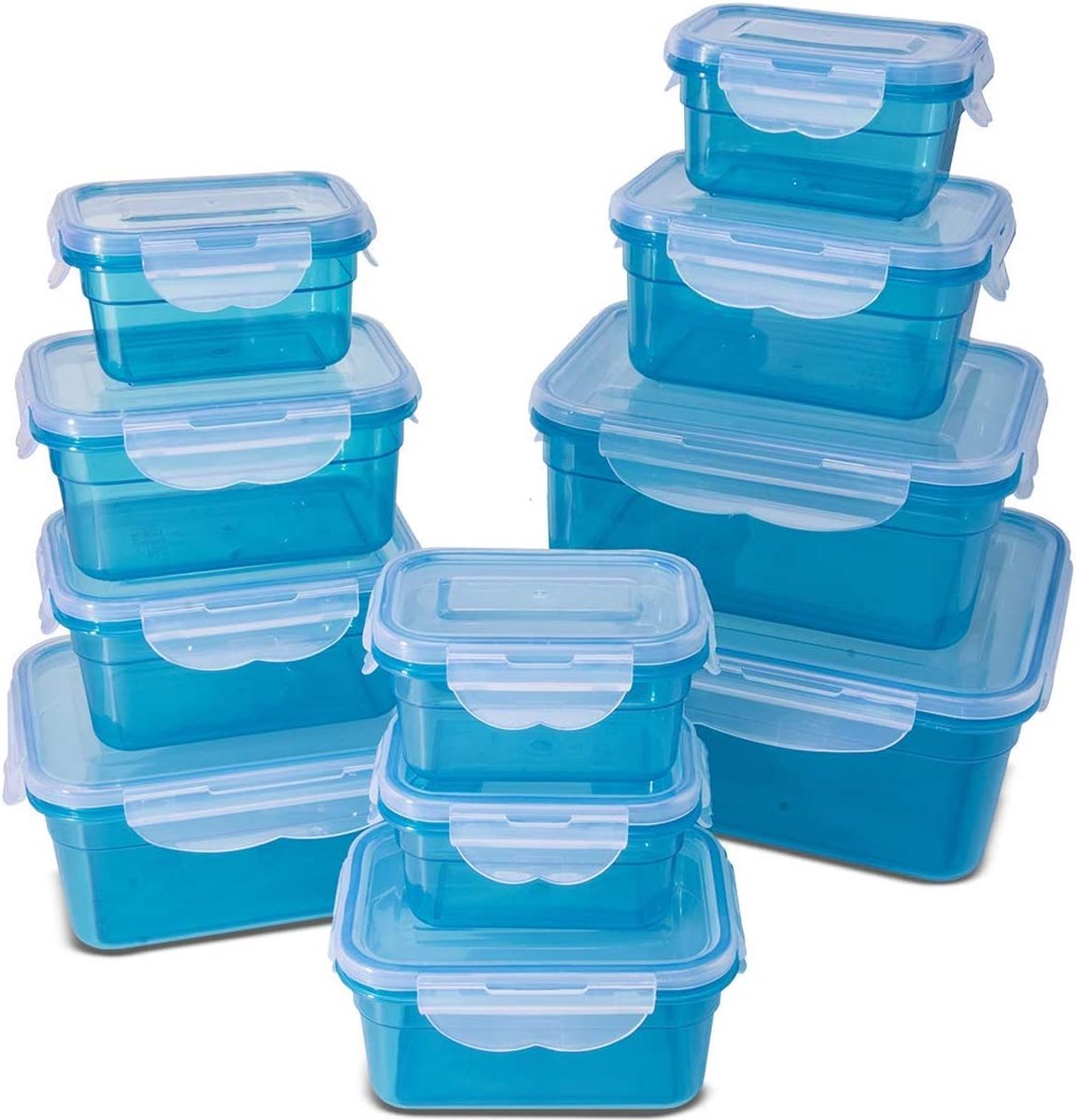 Voedselopslagcontainers, klikslot, luchtdichte opbergdozen, 22 stuks, geschikt voor magnetron, vriezer en vaatwasser, blauw (set van 11 dozen - totaal 22 stuks)