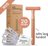 Bamboozy Safety Razor RVS + 20 Scheermesjes Rose Gold Goud voor Vrouwen Dames Zero Waste Scheermesje Veiligheidsscheermes