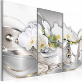 Schilderij - Sensueel Chique - Orchidee , wit zilver look , 3 luik