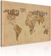 Schilderij - Wereldkaart - Oude kaart van de Wereld, Bruin , premium print op canvas