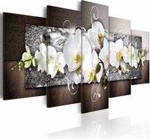 Schilderij - Bloemen van onschuld - Orchidee , wit bruin , 5 luik