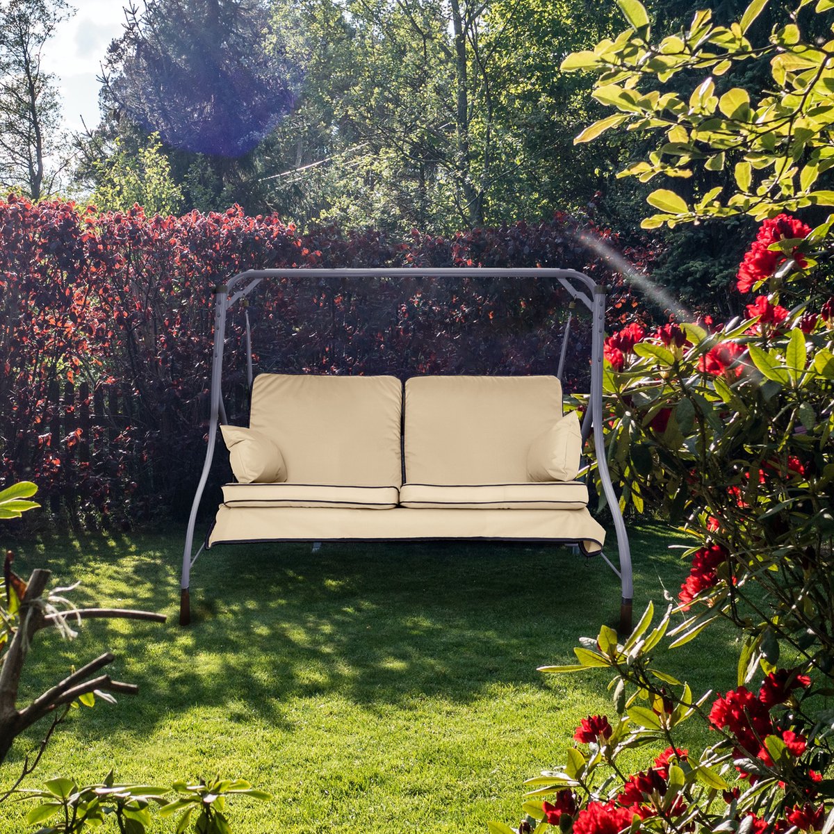 Tuinbankkussen 120x50x3 cm zwart en grijs kopen