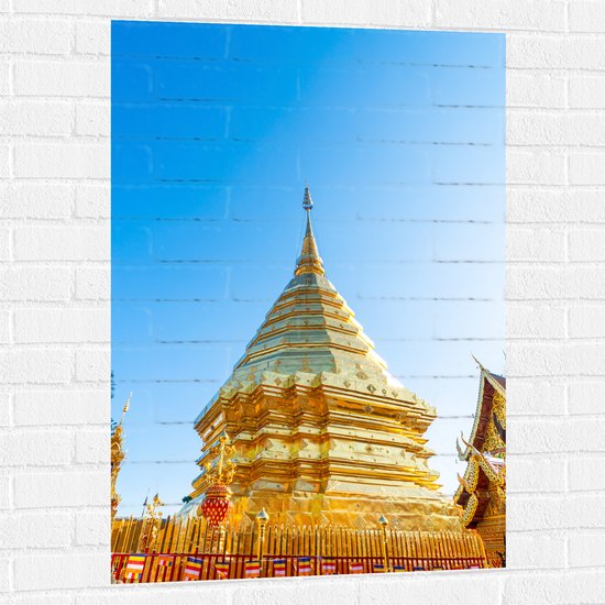 Muursticker - Boeddhistische Wat Phrathat Doi Suthep Tempel Vol met Gouden Versieringen - 70x105 cm Foto op Muursticker