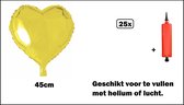 25x Folieballon Hart geel (45 cm) incl. ballonpomp - trouwen huwelijk bruid hartjes ballon feest festival liefde white