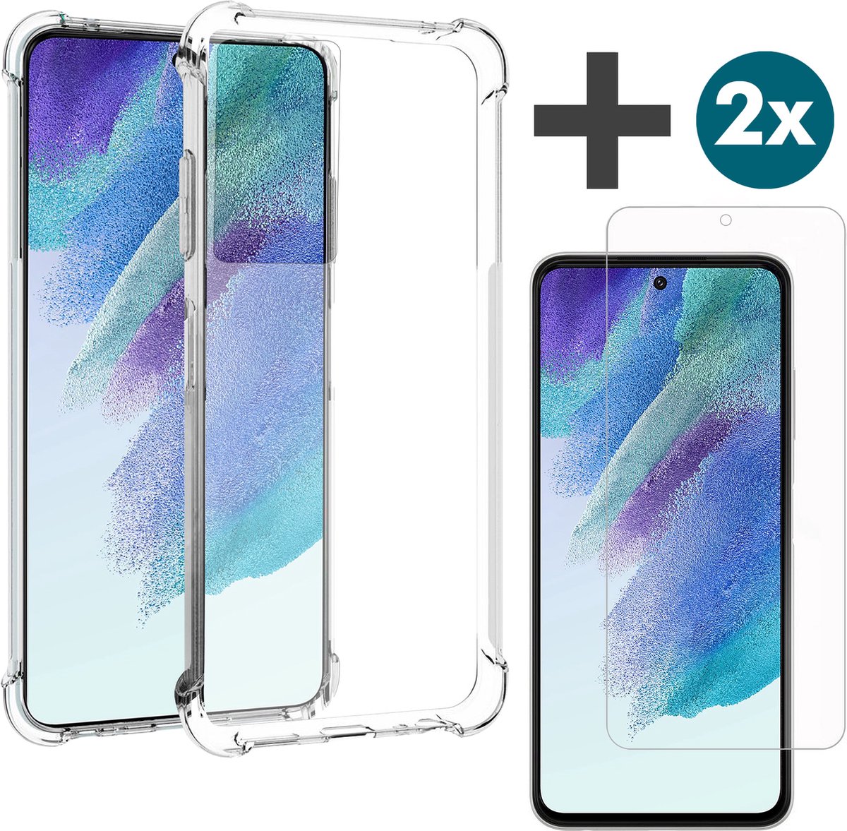 Arara Hoesje geschikt voor Samsung Galaxy S21 FE hoesje transparant siliconen backcover met verstevigde hoeken Inclusief 2 Stuks Screenprotector tempered glass