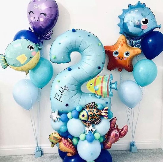 Under The Sea Ballon - 2 Jaar - 43 stuks - Vissen - Verjaardag Versiering / Feestversiering - Kinderfeestje - Onderwater Feestje - Dieren - Helium ballon - Blauwe ballon - Happy Birthday - Bubbels - Water ballon -