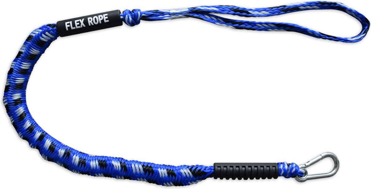 Flex Rope Nautic Originele Bootuitrusting – Boottouw & Aanmeerlijn – Landvast met Haak – 120–170 cm – Elastisch, Drijvend Afmeermateriaal – Schokabsorberend & Verstelbaar – Landvast – Blauw Mix – Flexrope