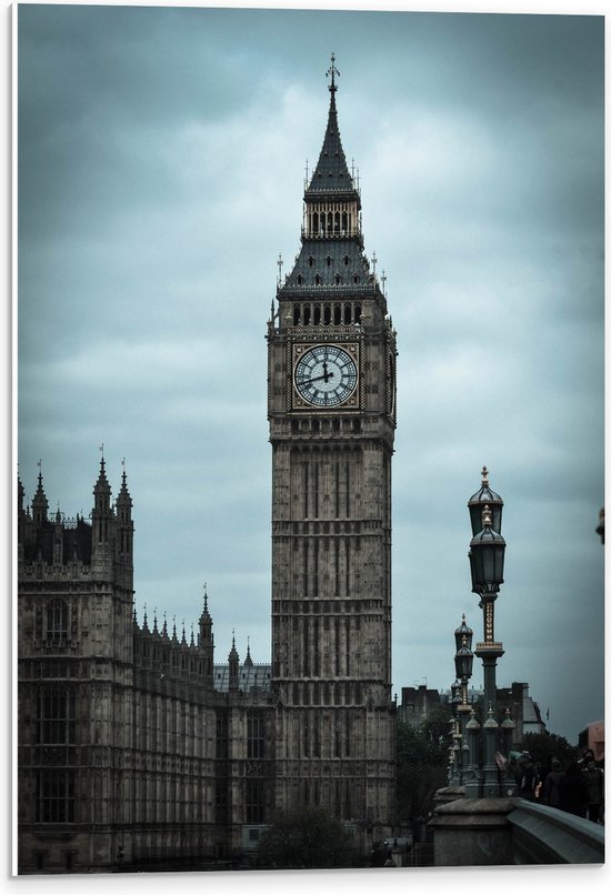 PVC Schuimplaat- Big Ben in Londen met Grijze Lucht op Achtergond - 40x60 cm Foto op PVC Schuimplaat