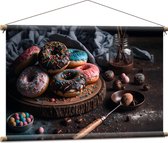 Textielposter - Foto van een Plateau vol Verse Donuts - 90x60 cm Foto op Textiel